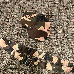 Camouflage Cap and Belt Set - Green, Brown, Tan
